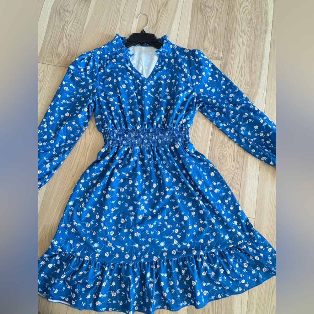 Blue Floral Long Sleeve Dress
